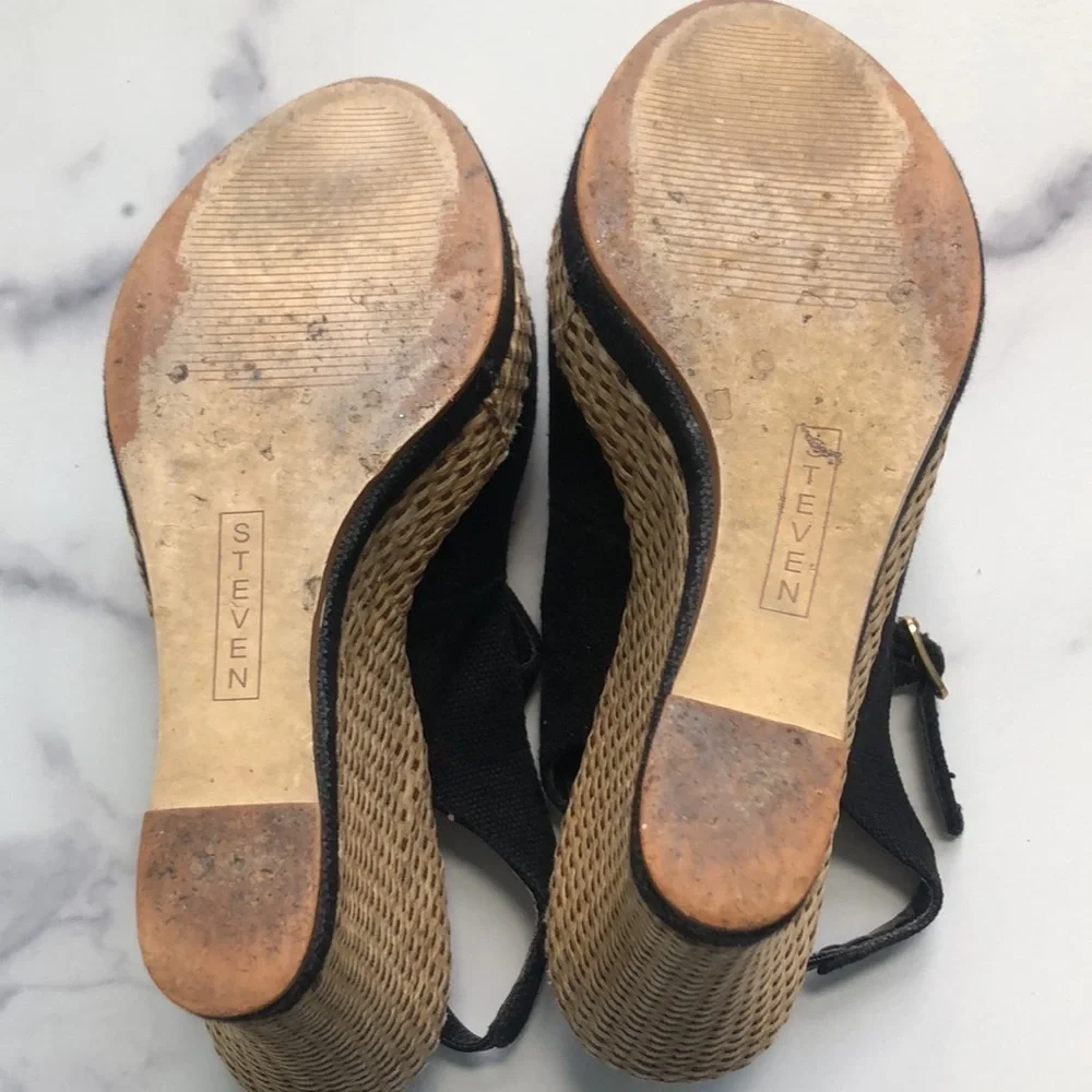 Steven by Steve Madden Black Canvas Mary Jane Style Wedges Size 6M